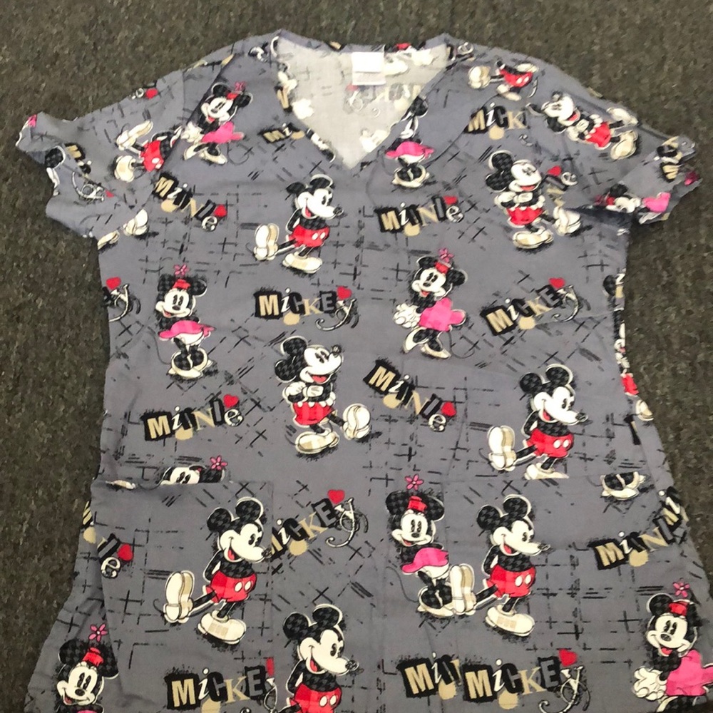 Mickey and Minnie scrub top.